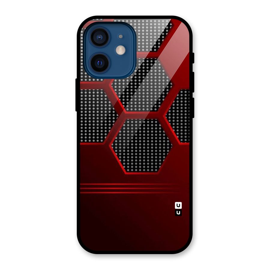 Red Black Hexagons Glass Back Case for iPhone 12 Mini