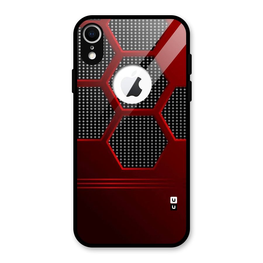 Red Black Hexagons Glass Back Case for iPhone XR Logo Cut