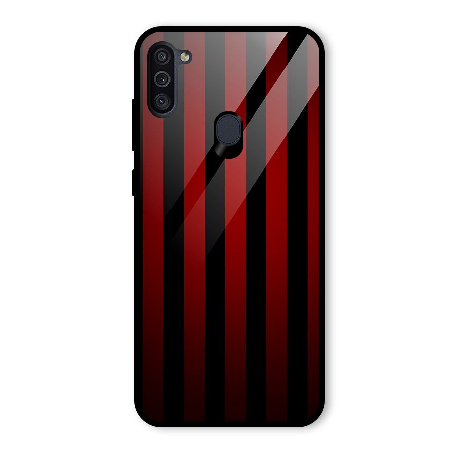 Red Black Stripes Glass Back Case for Galaxy M11