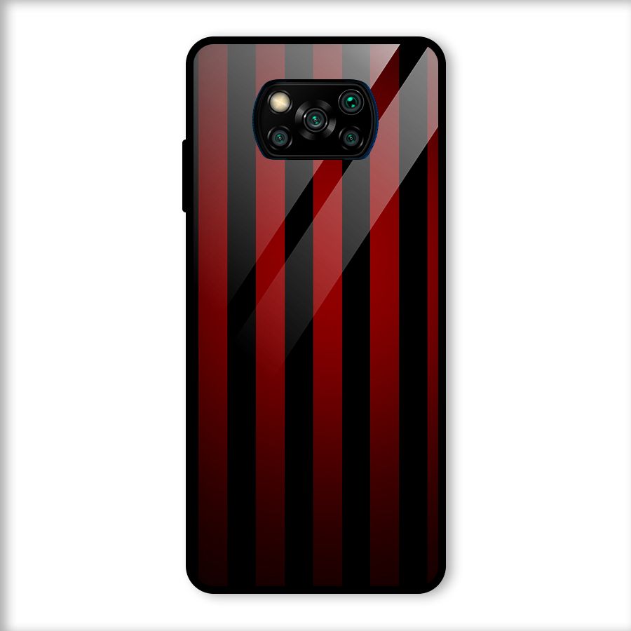 Red Black Stripes Glass Back Case for Poco X3