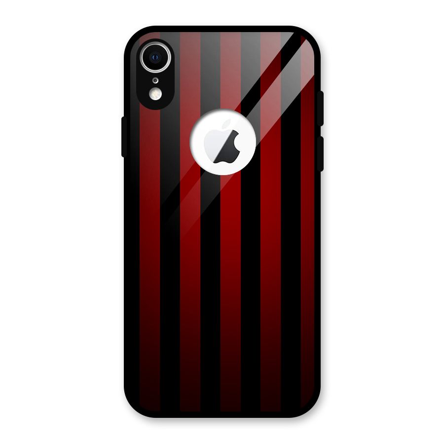 Red Black Stripes Glass Back Case for iPhone XR Logo Cut