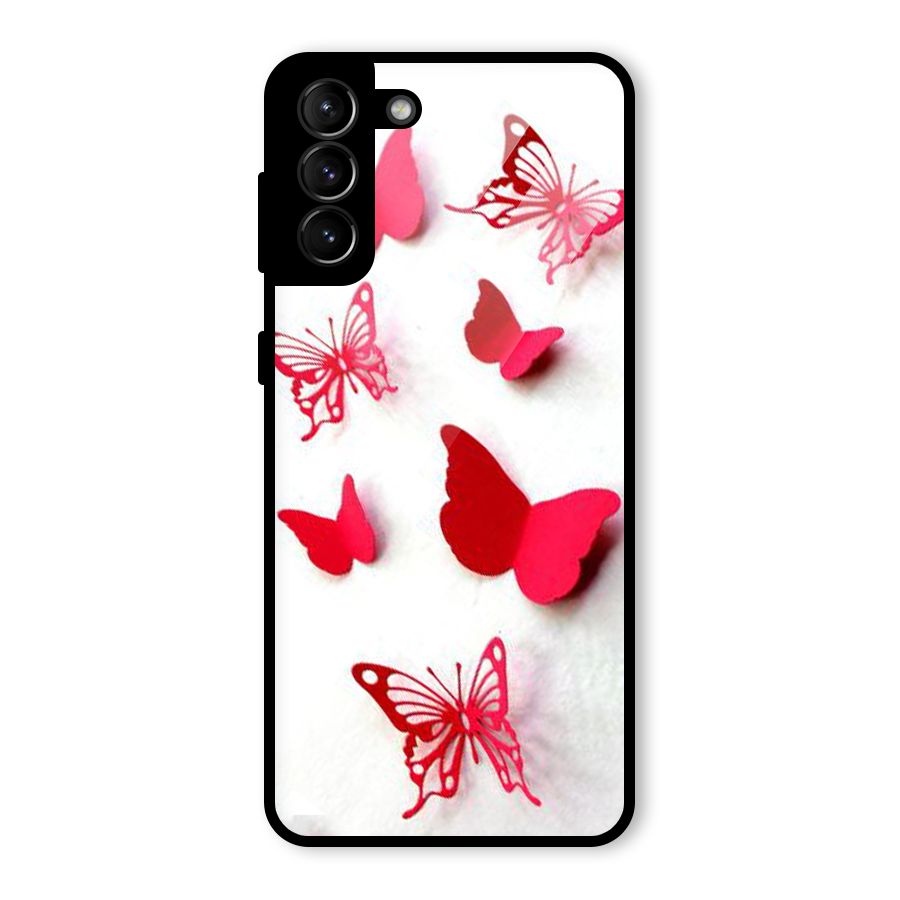 Red Butterflies Glass Back Case for Galaxy S21 Plus