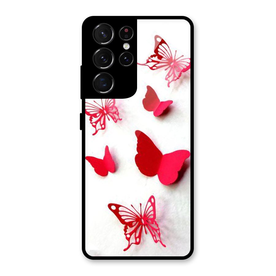 Red Butterflies Glass Back Case for Galaxy S21 Ultra 5G