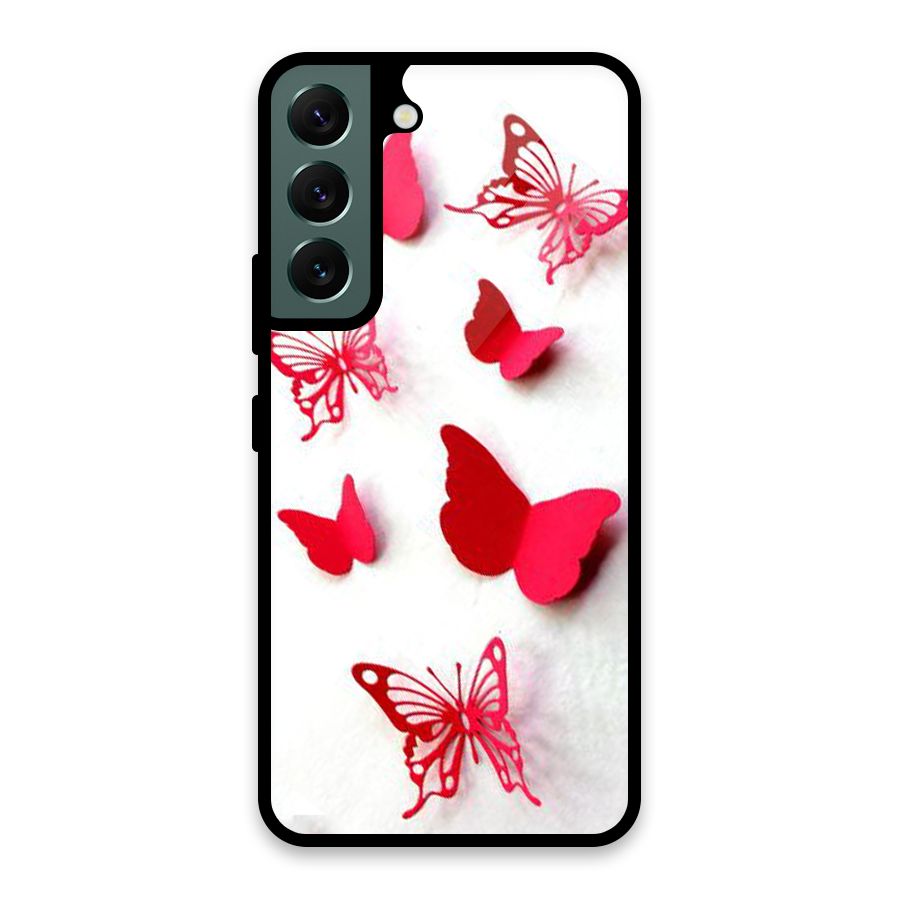 Red Butterflies Glass Back Case for Galaxy S22 5G