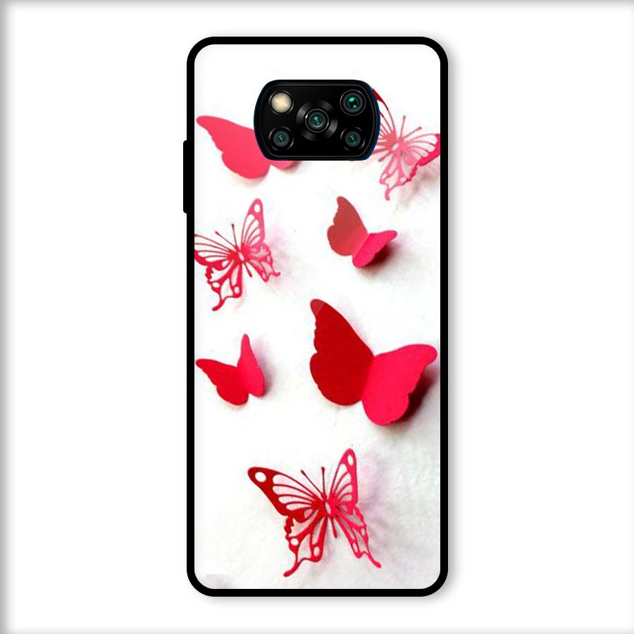 Red Butterflies Glass Back Case for Poco X3