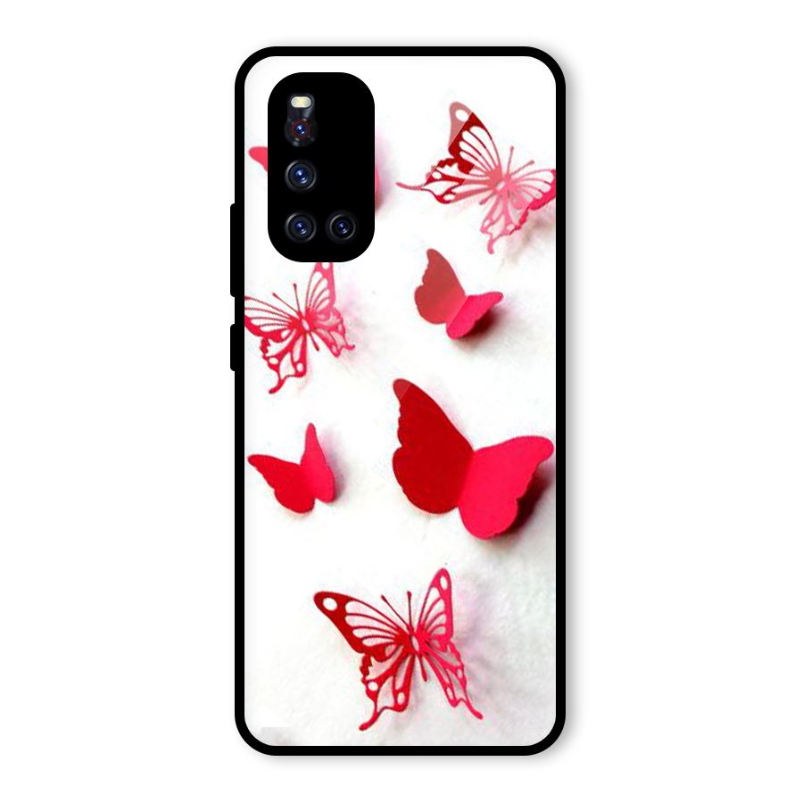 Red Butterflies Glass Back Case for Vivo V19