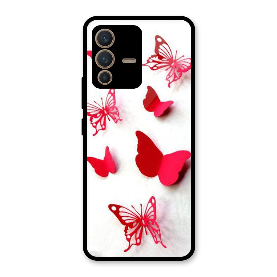 Red Butterflies Glass Back Case for Vivo V23 5G
