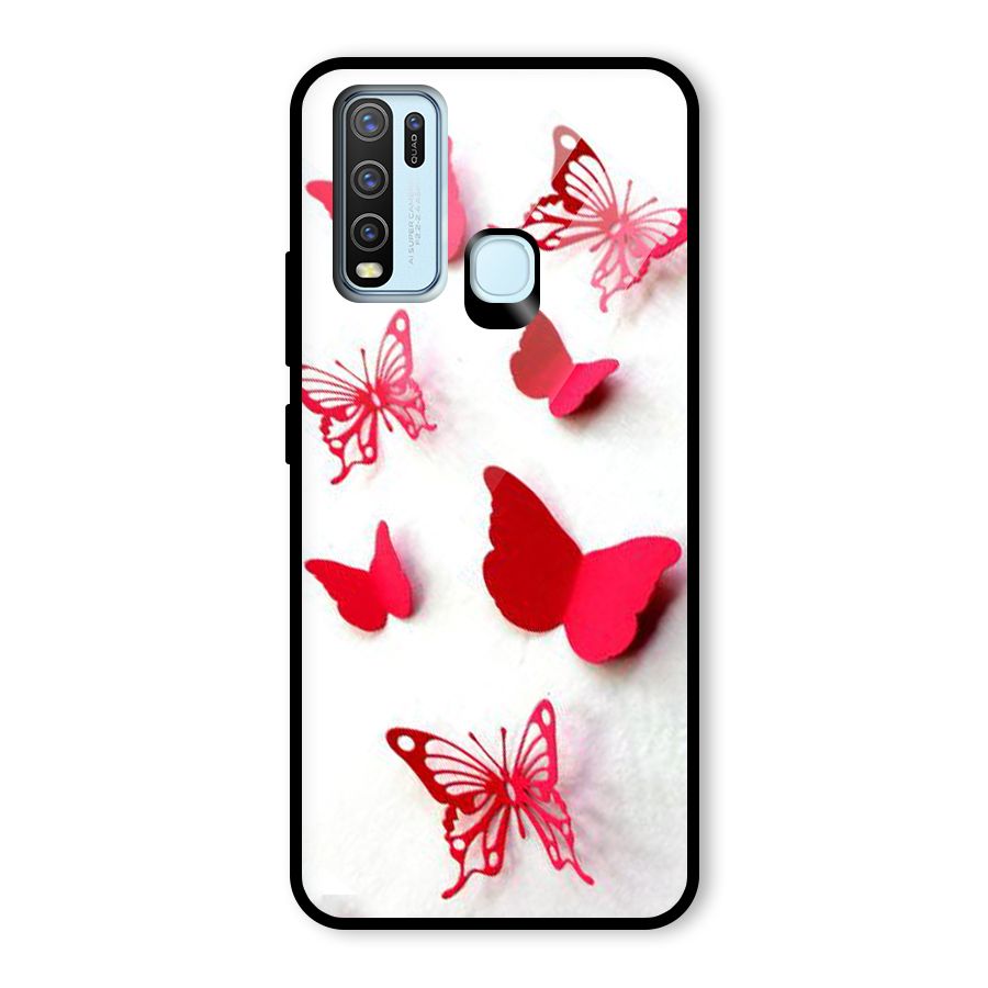 Red Butterflies Glass Back Case for Vivo Y30