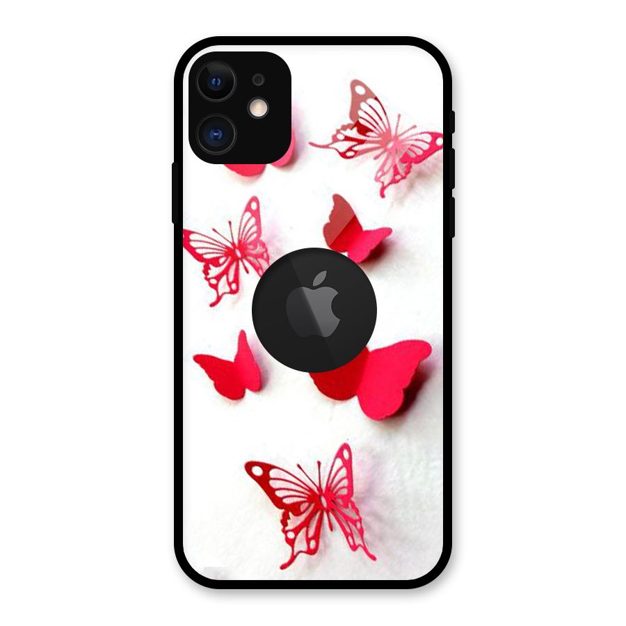 Red Butterflies Glass Back Case for iPhone 11 Logo Cut