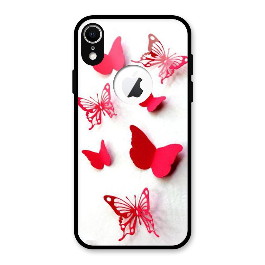 Red Butterflies Glass Back Case for iPhone XR Logo Cut