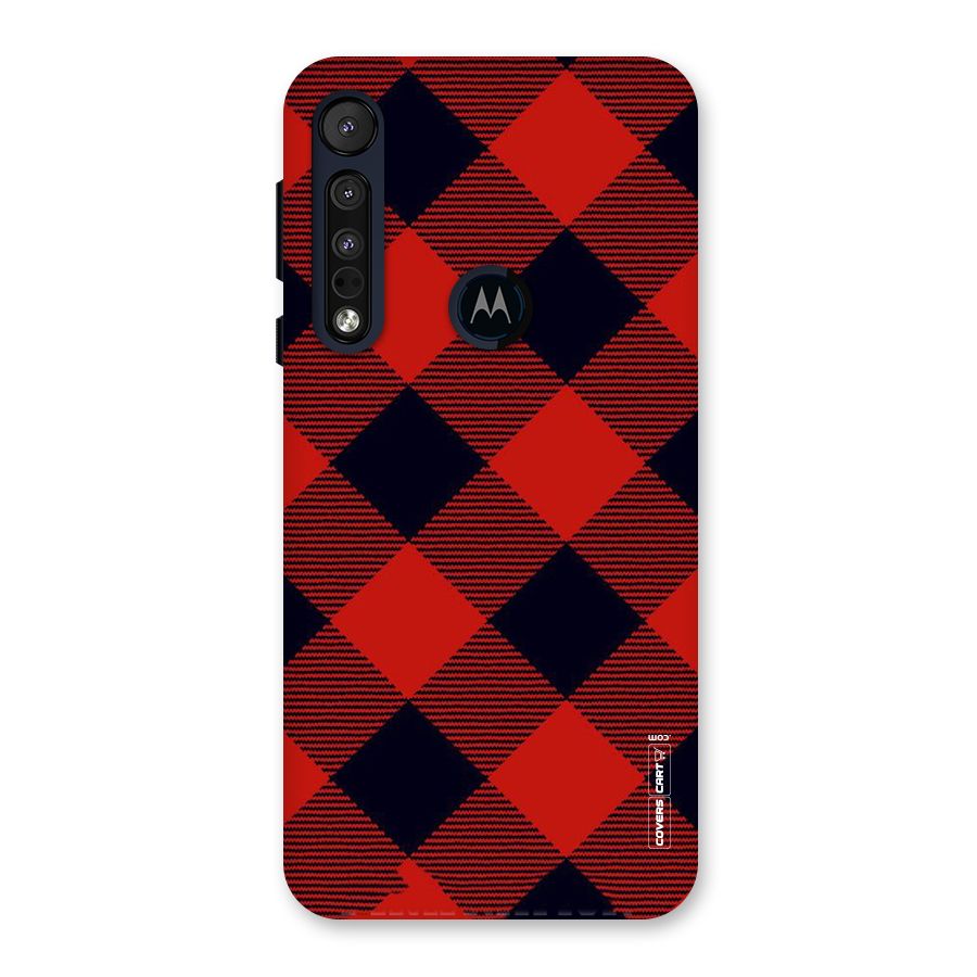 Red Diagonal Check Back Case for Motorola One Macro