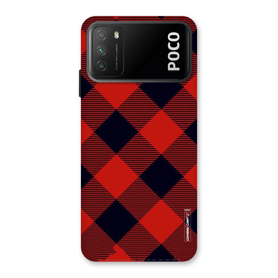 Red Diagonal Check Back Case for Poco M3