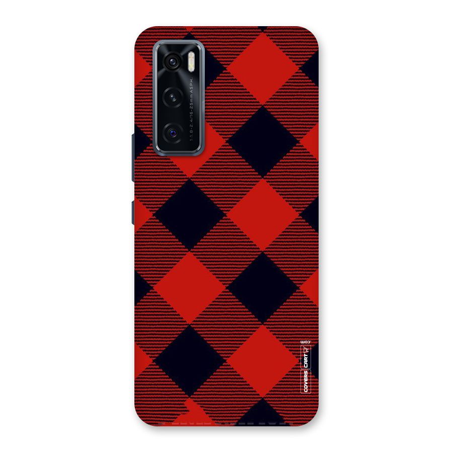 Red Diagonal Check Back Case for Vivo V20 SE