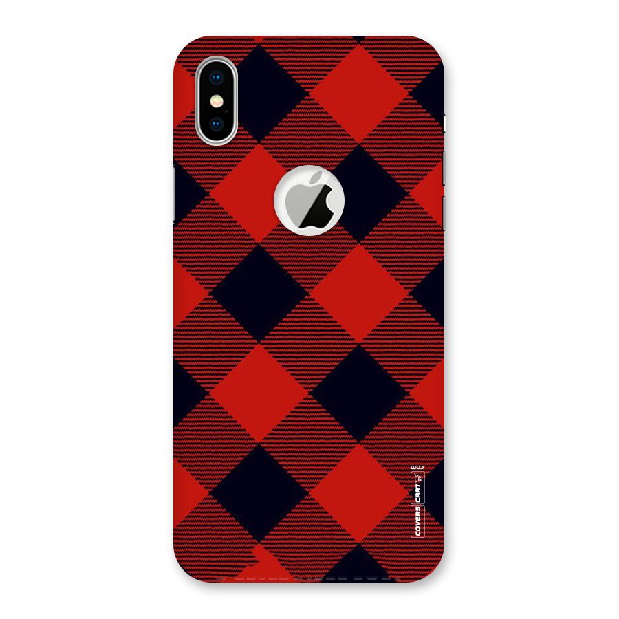 Red Diagonal Check Back Case for iPhone XS Logo Cut