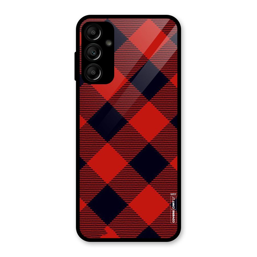 Red Diagonal Check Glass Back Case for Galaxy A14 5G