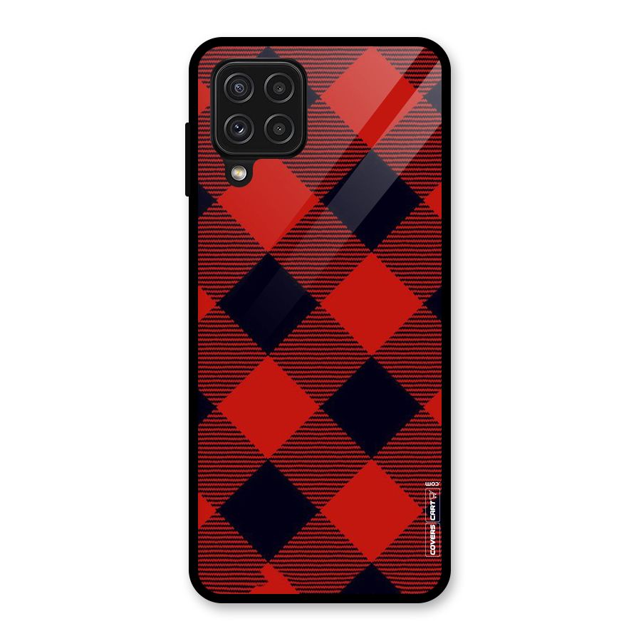 Red Diagonal Check Glass Back Case for Galaxy A22 4G