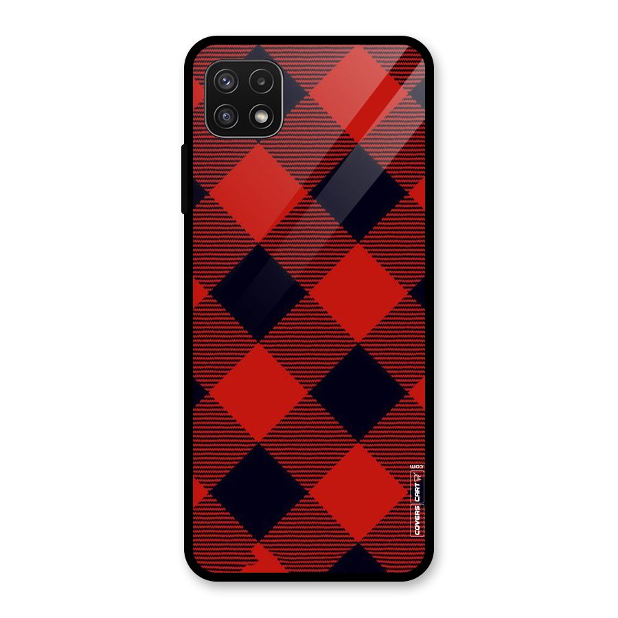 Red Diagonal Check Glass Back Case for Galaxy A22 5G