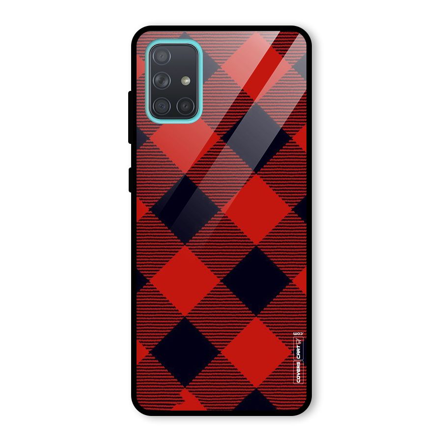Red Diagonal Check Glass Back Case for Galaxy A71