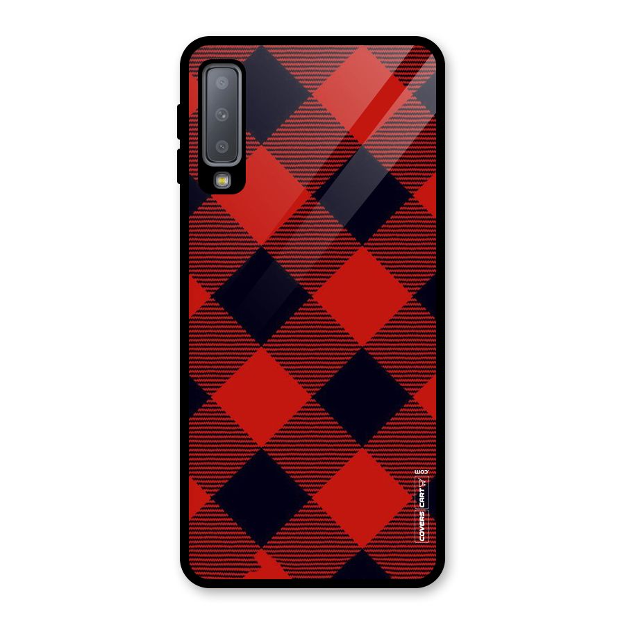 Red Diagonal Check Glass Back Case for Galaxy A7 (2018)