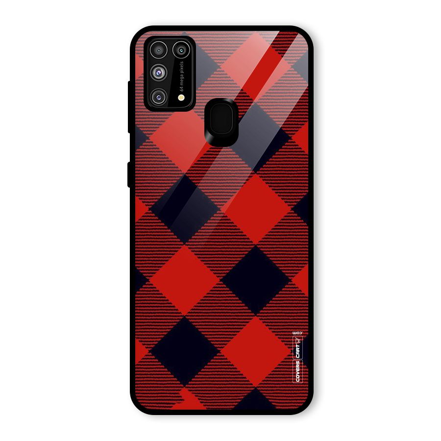 Red Diagonal Check Glass Back Case for Galaxy F41