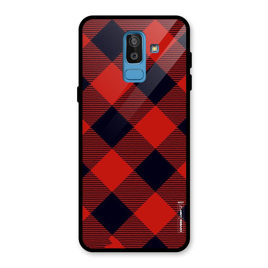 Red Diagonal Check Glass Back Case for Galaxy J8