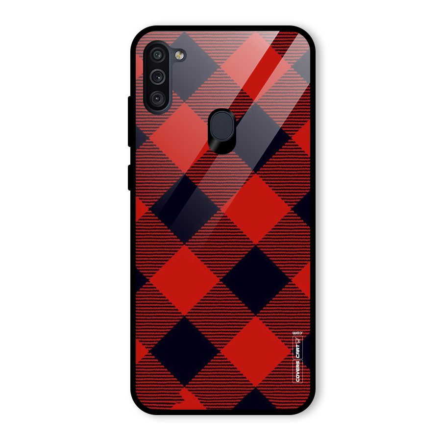 Red Diagonal Check Glass Back Case for Galaxy M11
