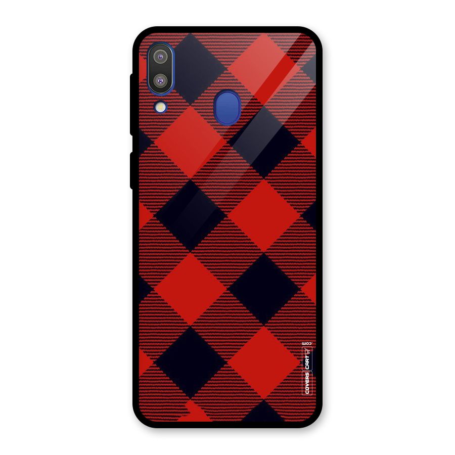 Red Diagonal Check Glass Back Case for Galaxy M20