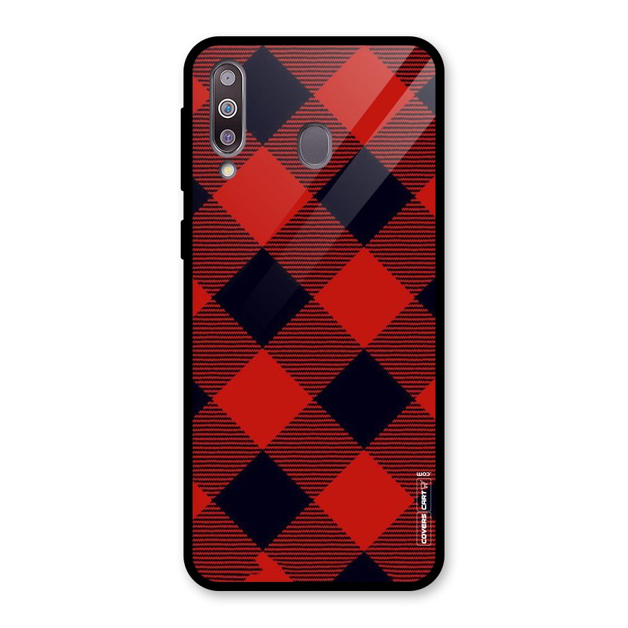 Red Diagonal Check Glass Back Case for Galaxy M30