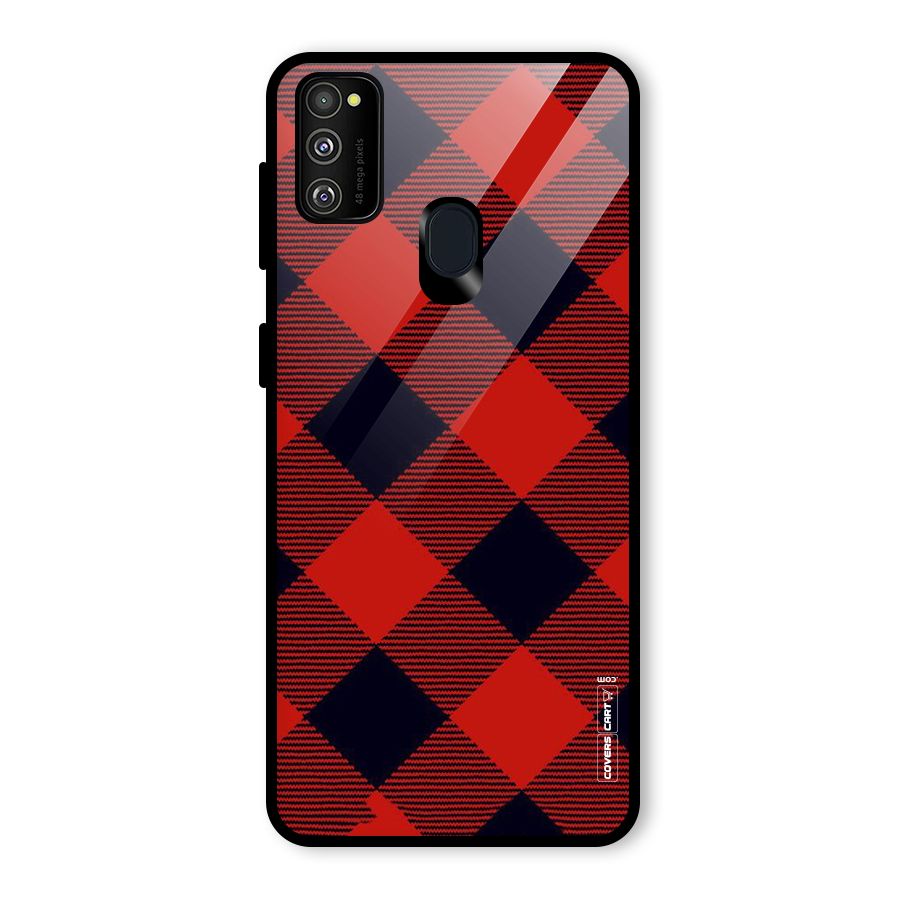 Red Diagonal Check Glass Back Case for Galaxy M30s