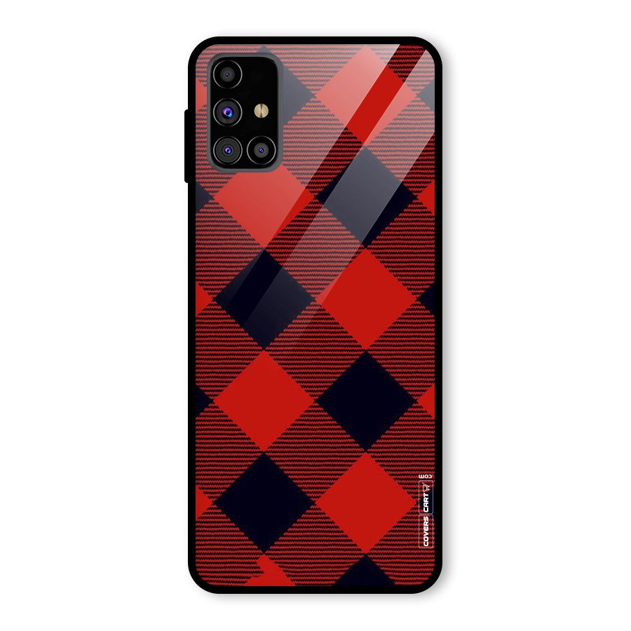 Red Diagonal Check Glass Back Case for Galaxy M31s