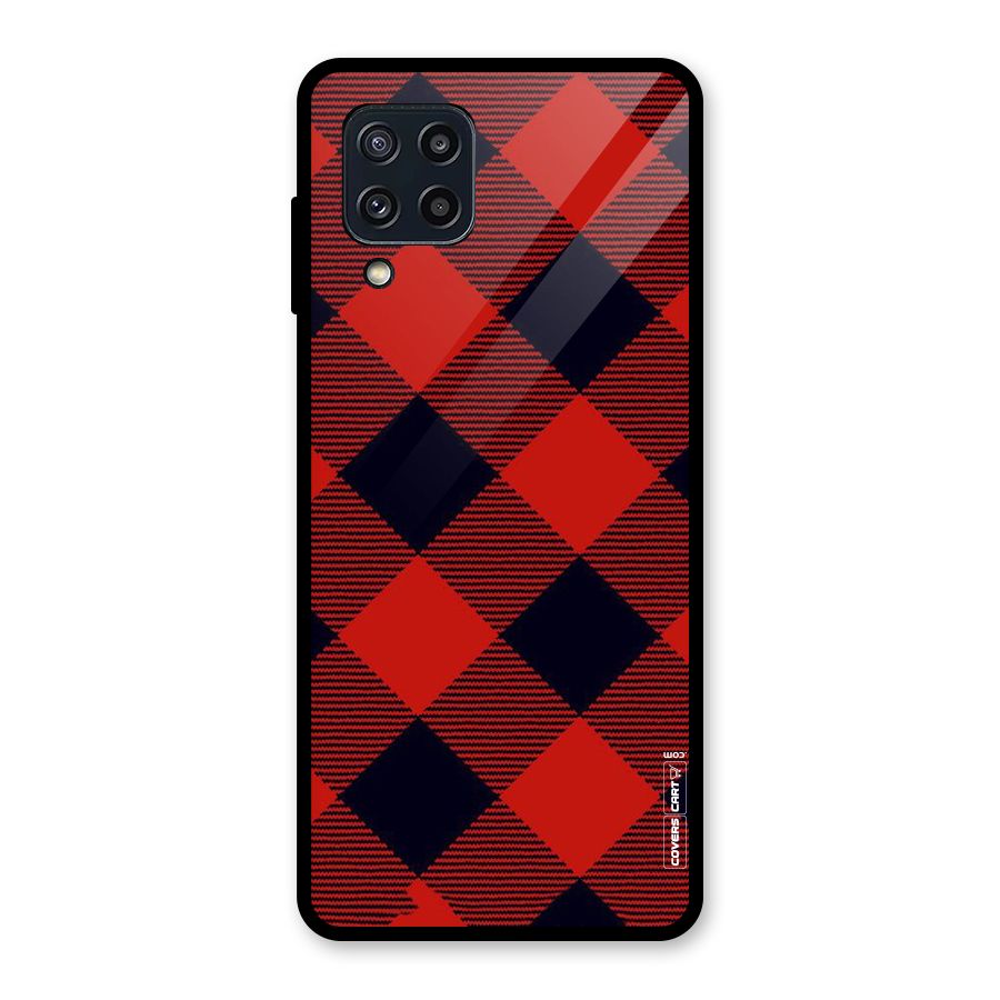 Red Diagonal Check Glass Back Case for Galaxy M32
