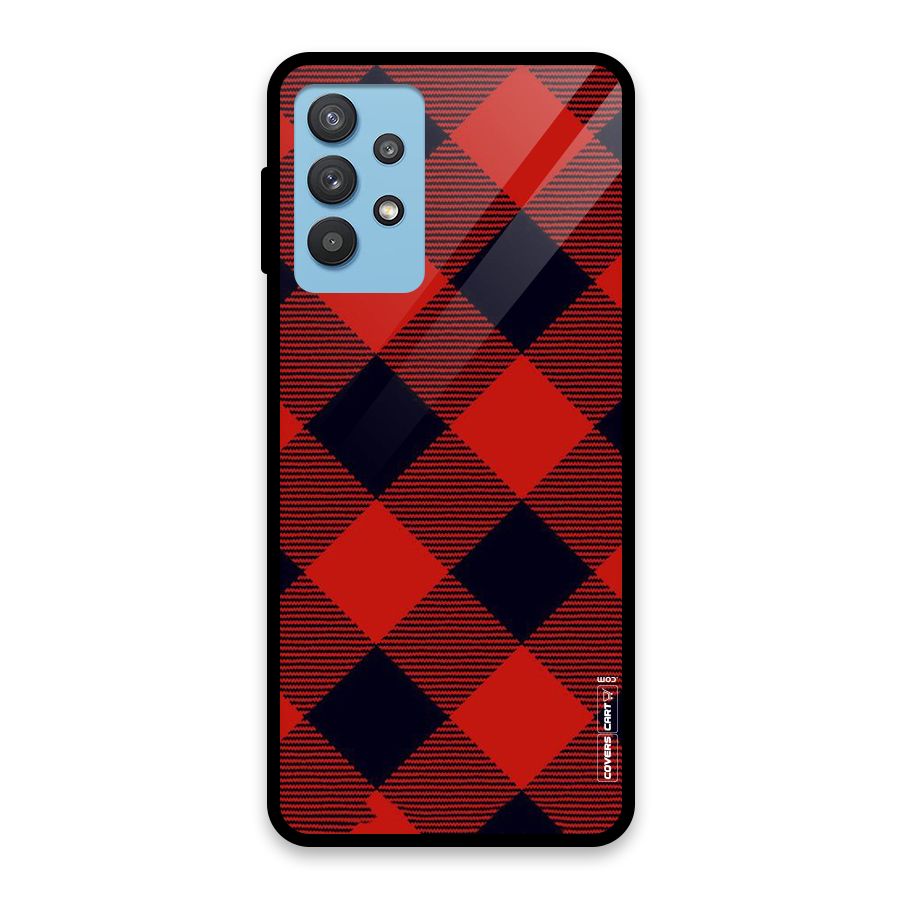 Red Diagonal Check Glass Back Case for Galaxy M32 5G