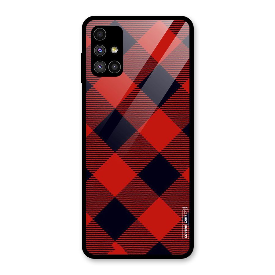 Red Diagonal Check Glass Back Case for Galaxy M51