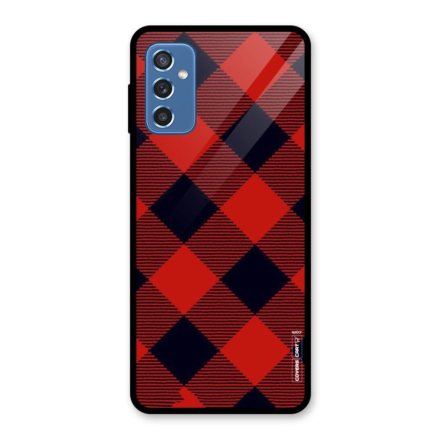 Red Diagonal Check Glass Back Case for Galaxy M52 5G