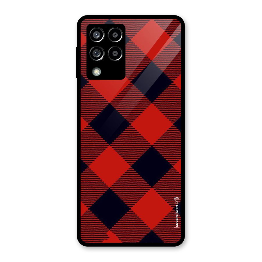 Red Diagonal Check Glass Back Case for Galaxy M53 5G