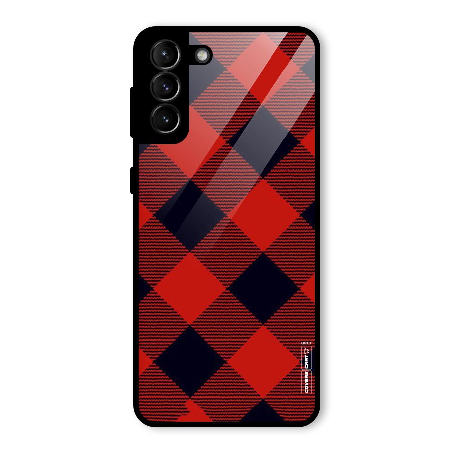 Red Diagonal Check Glass Back Case for Galaxy S21 Plus