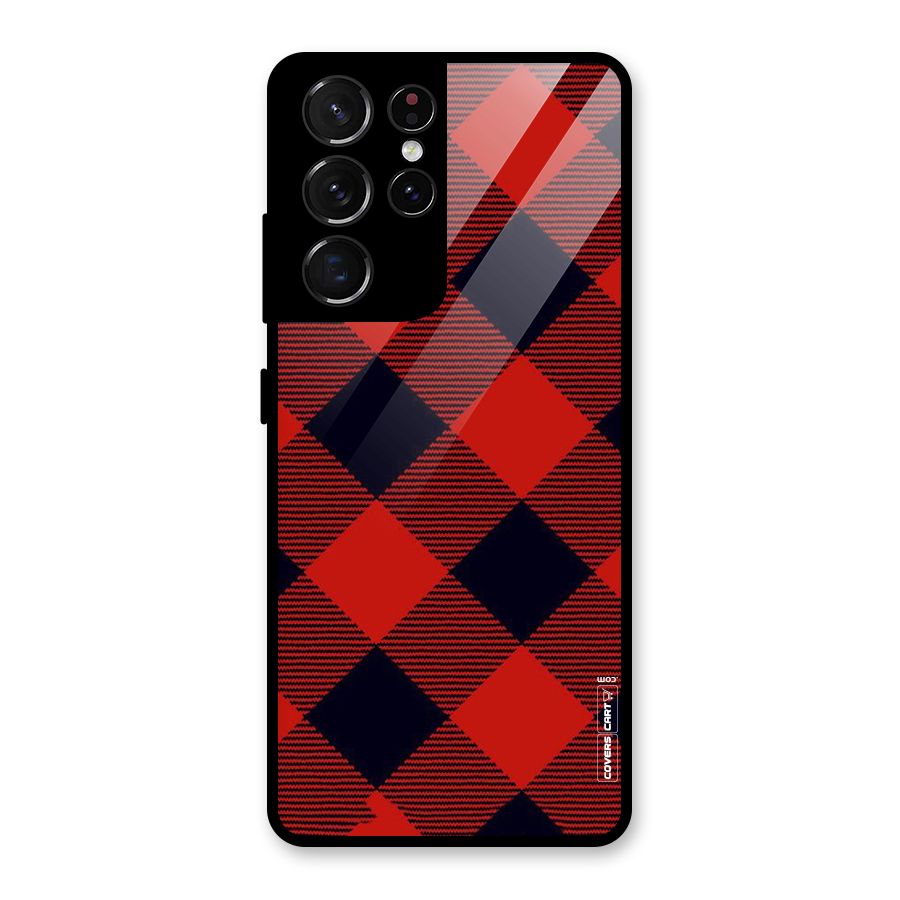 Red Diagonal Check Glass Back Case for Galaxy S21 Ultra 5G
