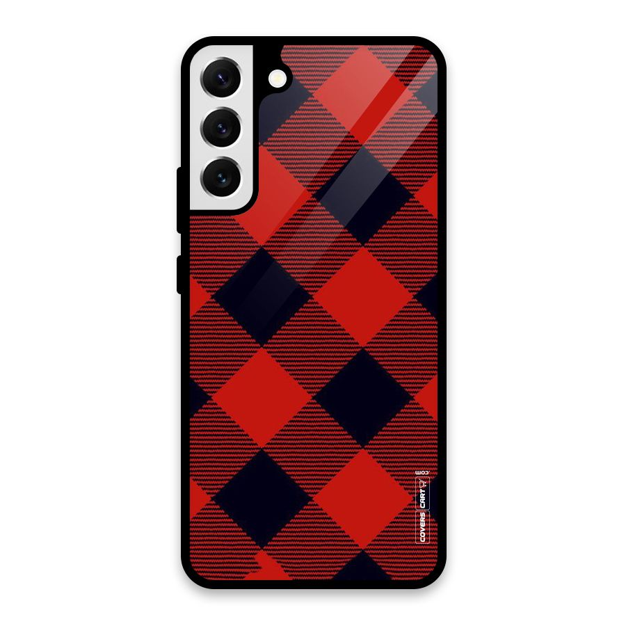 Red Diagonal Check Glass Back Case for Galaxy S22 Plus 5G