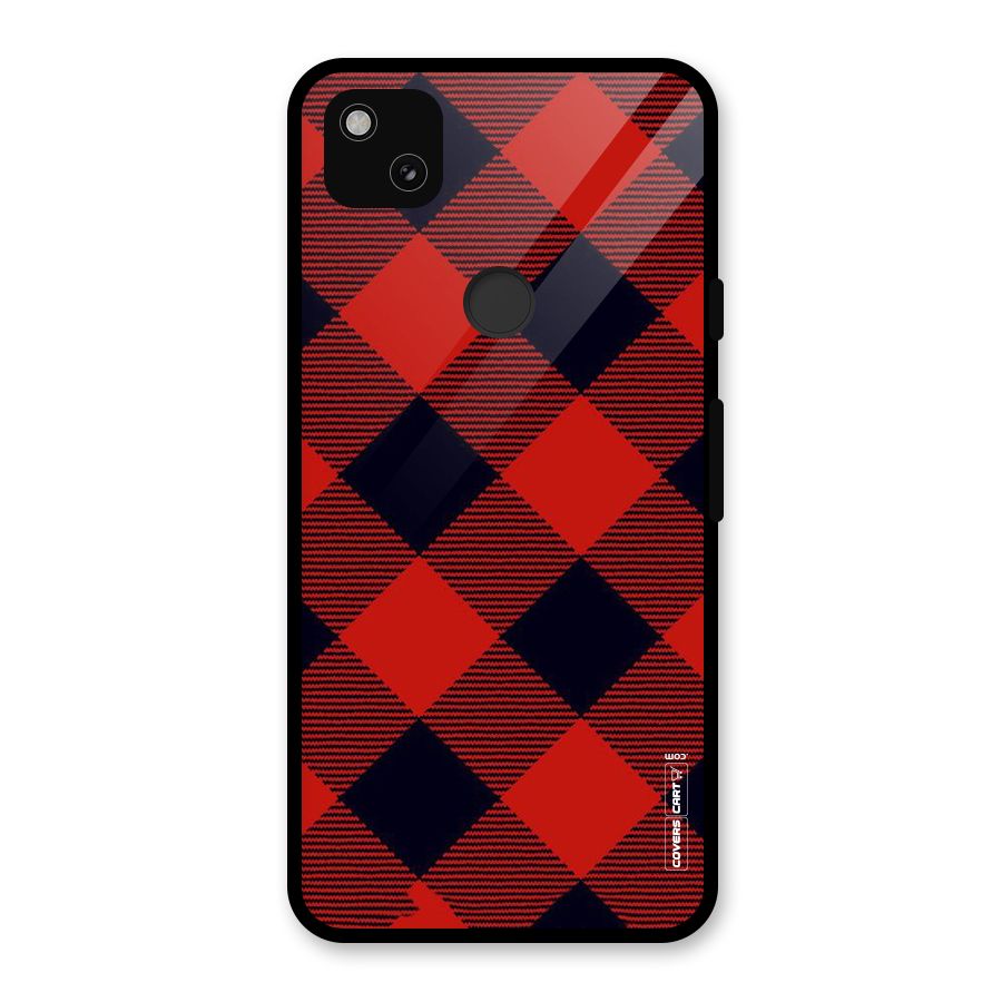 Red Diagonal Check Glass Back Case for Google Pixel 4a