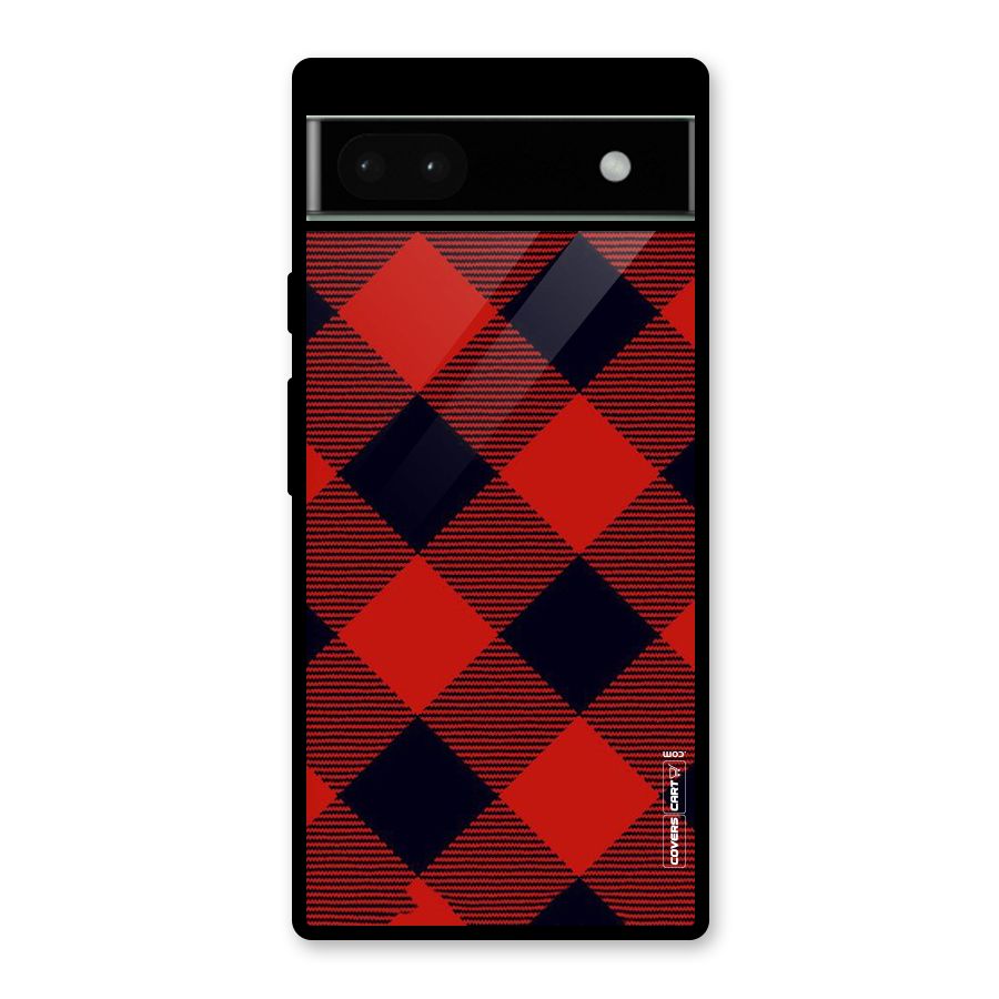 Red Diagonal Check Glass Back Case for Google Pixel 6a