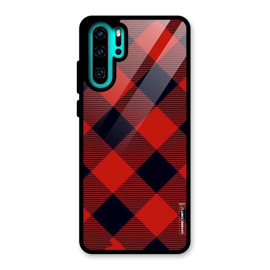 Red Diagonal Check Glass Back Case for Huawei P30 Pro