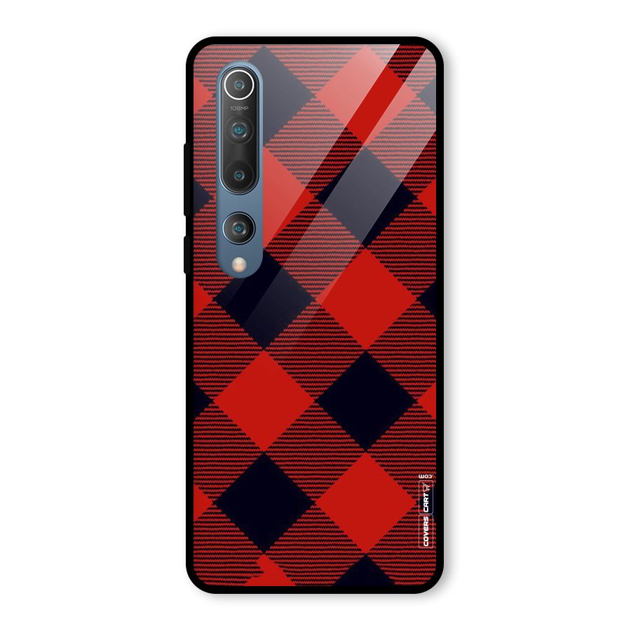 Red Diagonal Check Glass Back Case for Mi 10