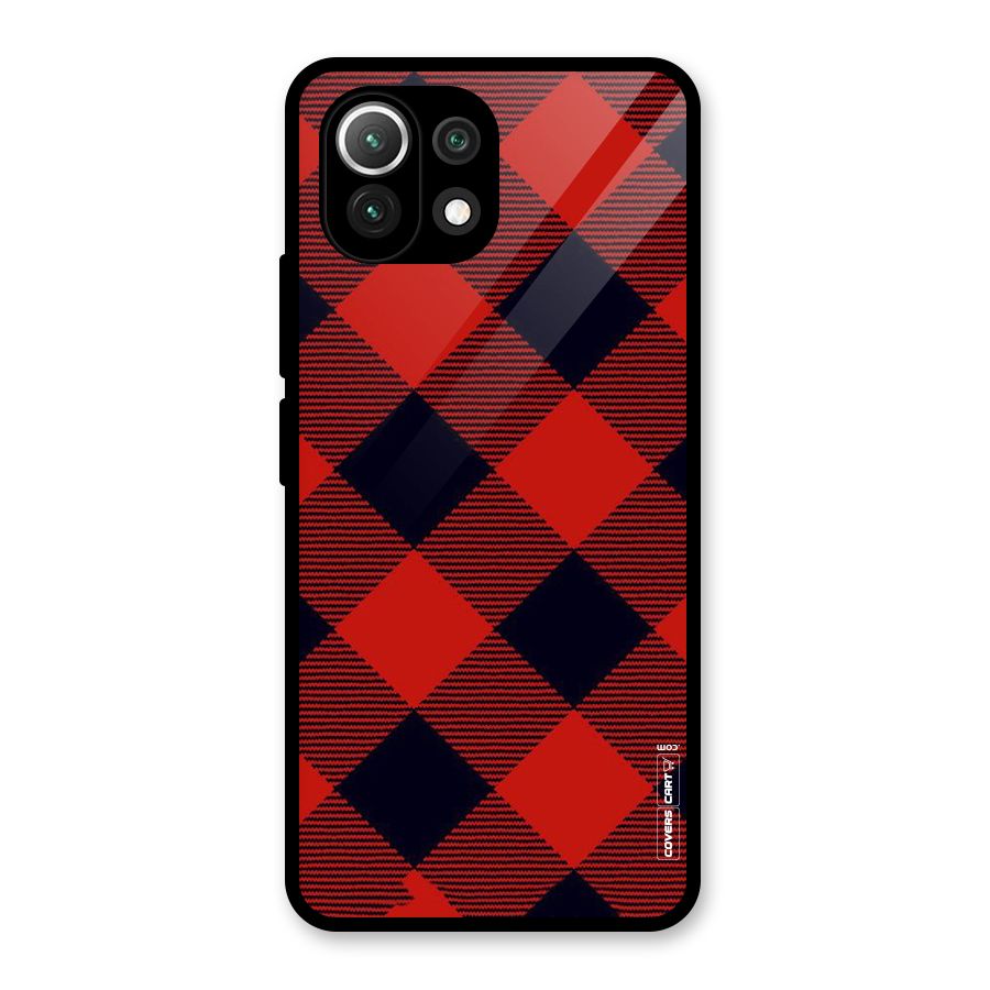 Red Diagonal Check Glass Back Case for Mi 11 Lite NE 5G
