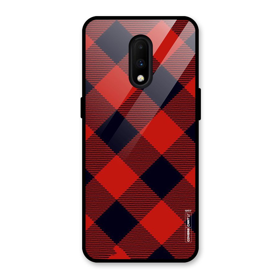 Red Diagonal Check Glass Back Case for OnePlus 7