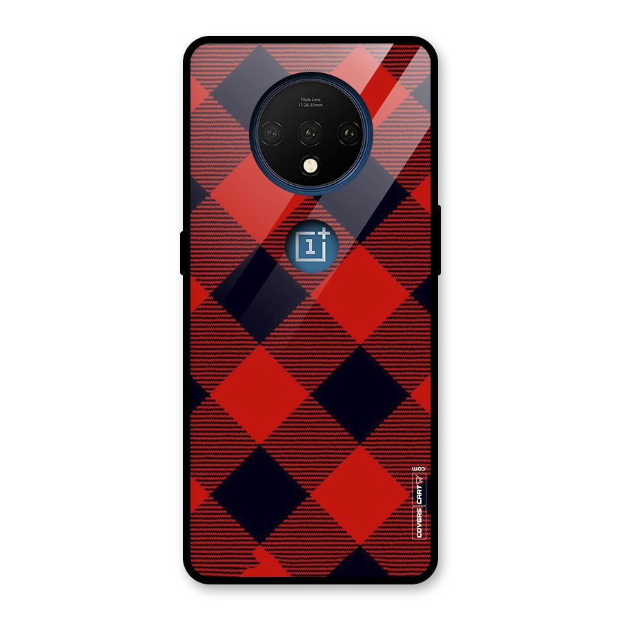 Red Diagonal Check Glass Back Case for OnePlus 7T
