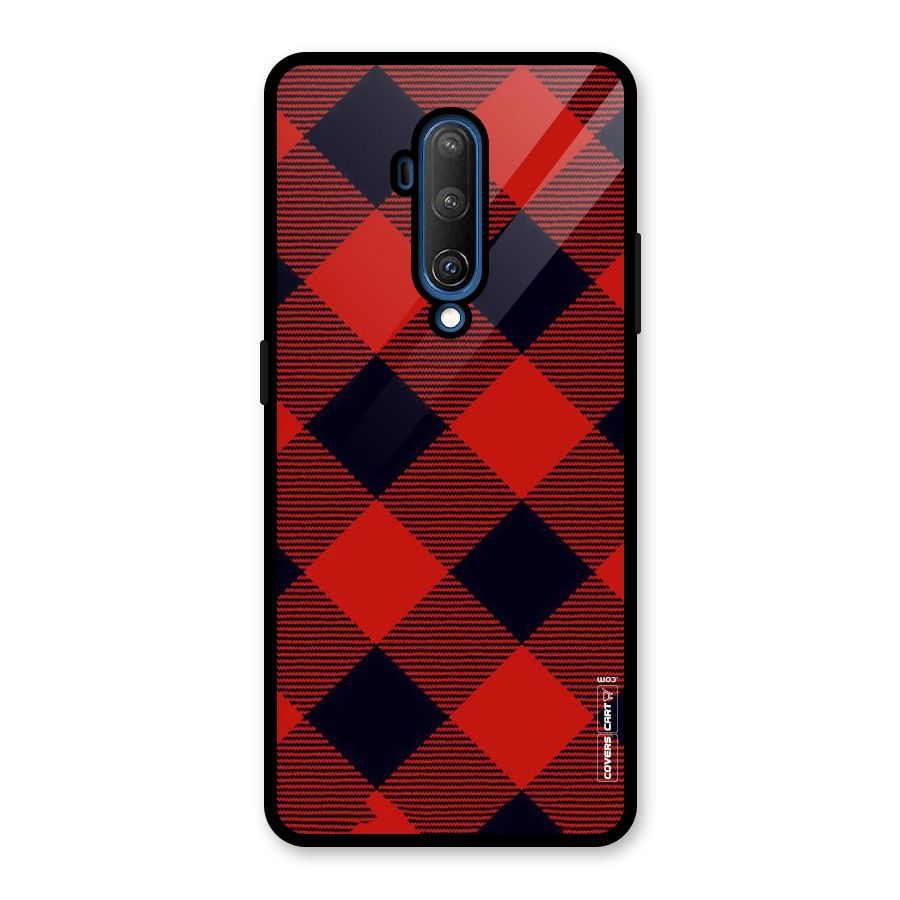 Red Diagonal Check Glass Back Case for OnePlus 7T Pro