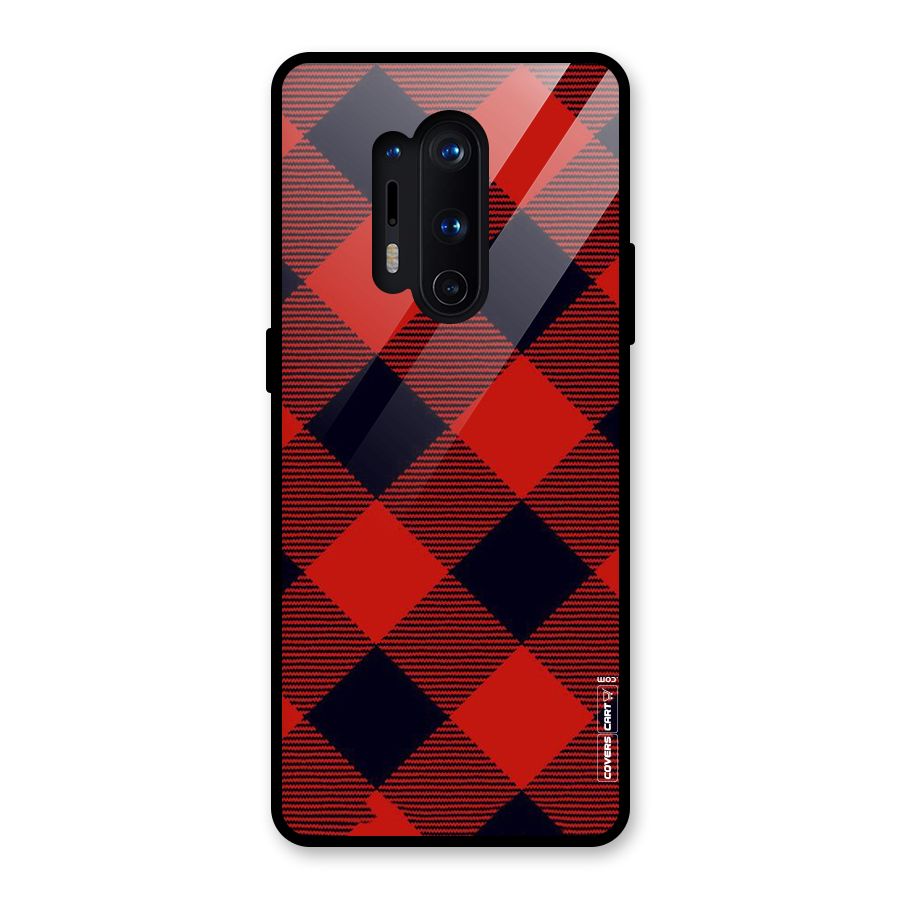 Red Diagonal Check Glass Back Case for OnePlus 8 Pro