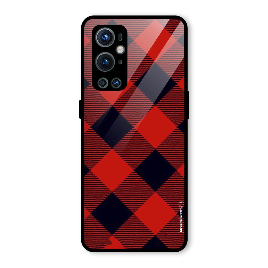 Red Diagonal Check Glass Back Case for OnePlus 9 Pro