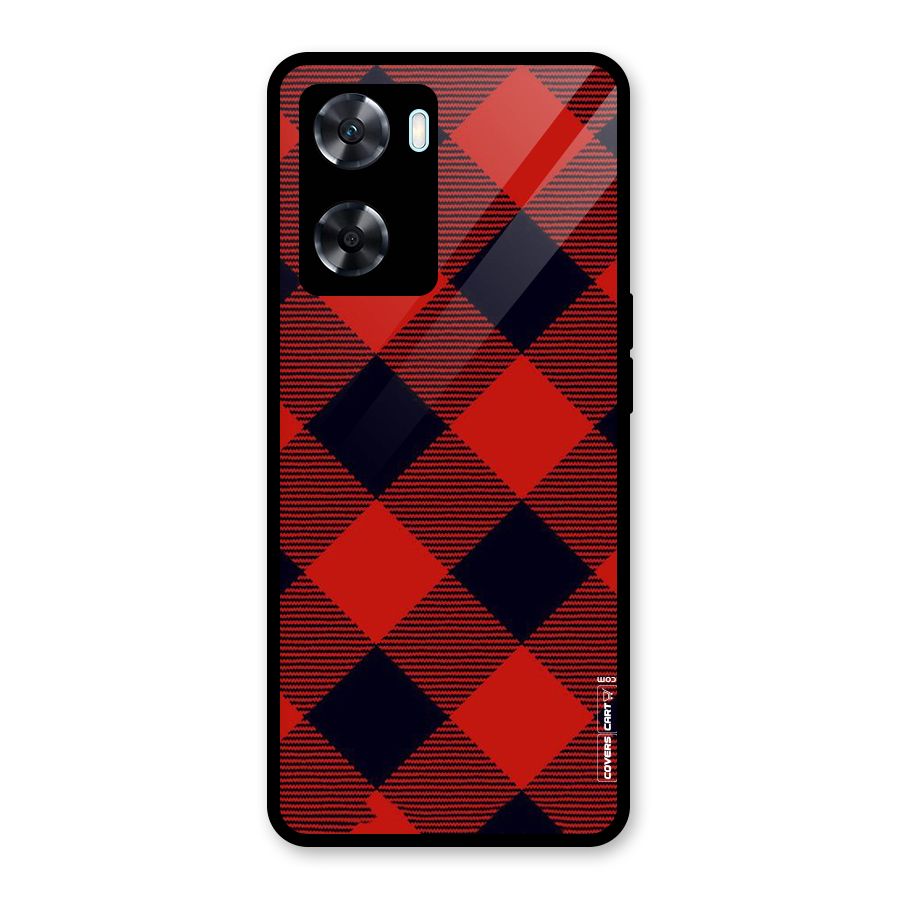Red Diagonal Check Glass Back Case for Oppo A77