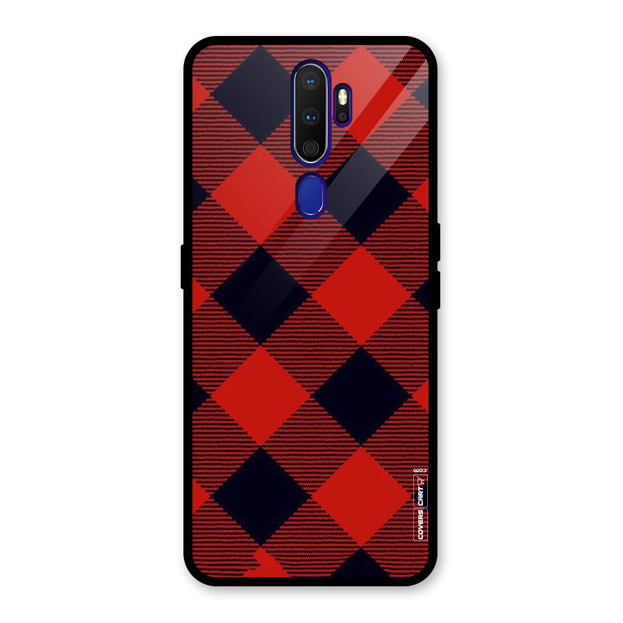 Red Diagonal Check Glass Back Case for Oppo A9 (2020)